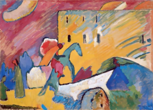Sample of a Wassily Kandinsky abstract painting of a horse and rider crossing a bridge