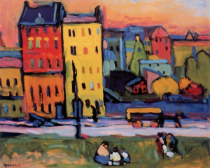 Sample of a Wassily Kandinsky abstract painting of a village scene