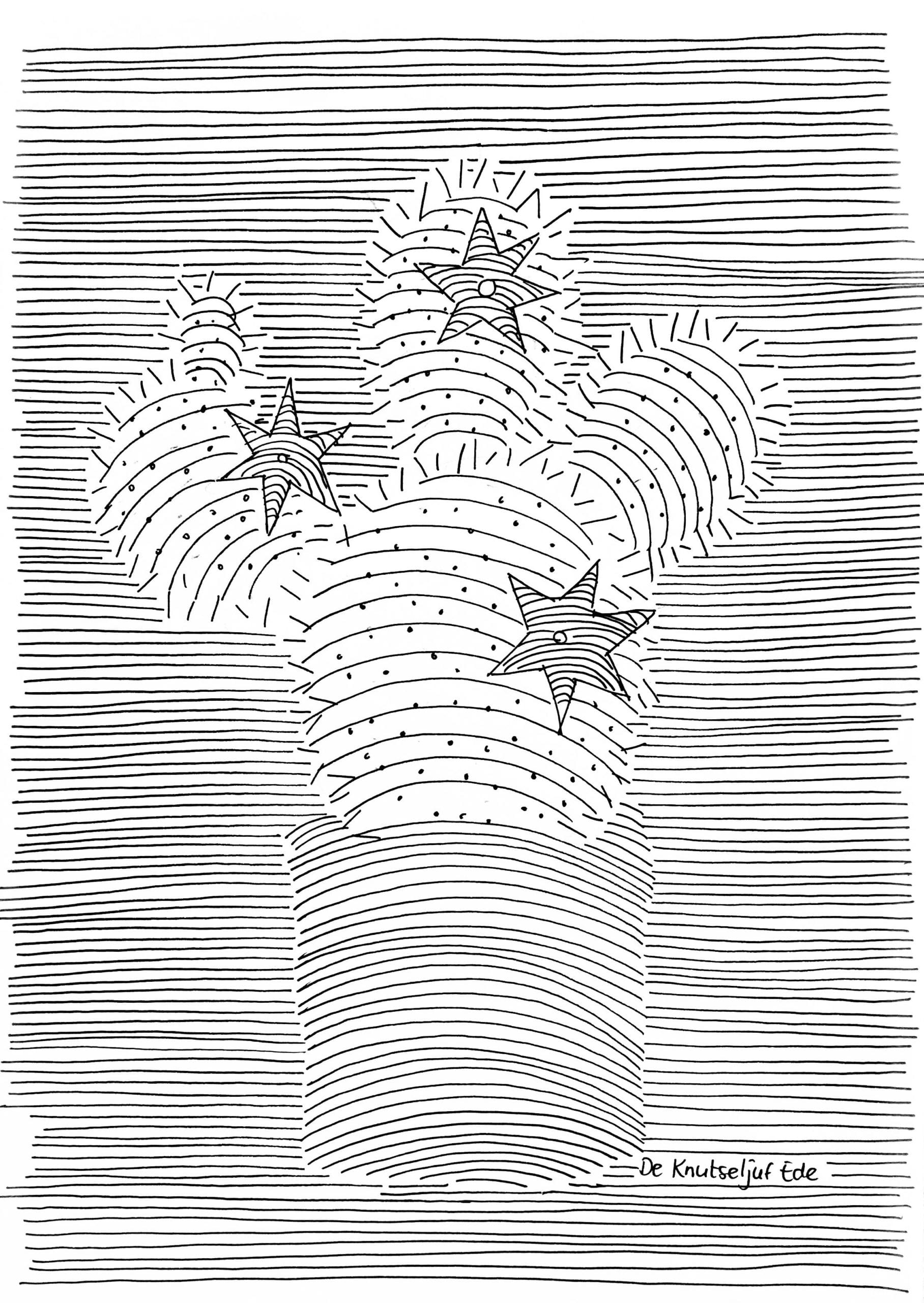Example of a cactus for the parallel line drawing free online children’s art lesson