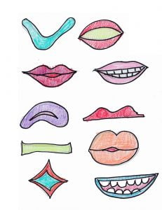 Sample of colored puppet mouths to print for paper bag puppets free online art lesson