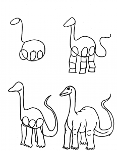 Printable directions on how to draw a brontosaurus for a free online art lesson
