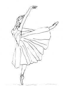 Coloring page of single ballerina in the style of Edgar Degas