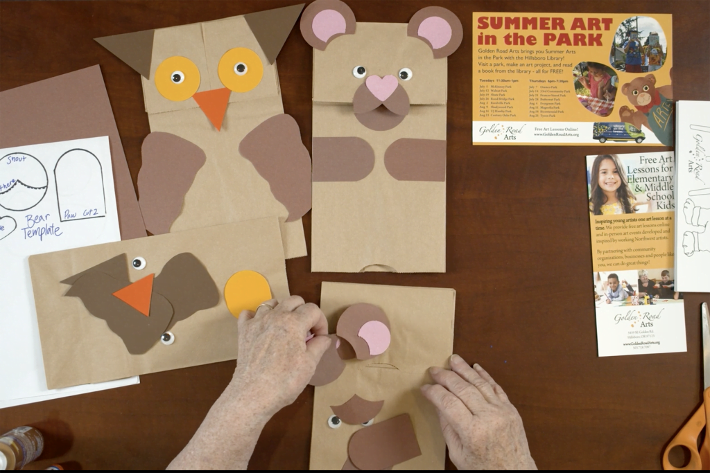Paper bag puppets materials and construction.
