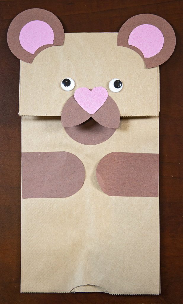 Paper bag puppet bear art tutorial.