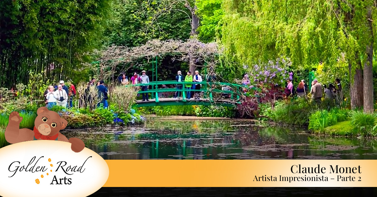 Puente japonés y lirios al estilo de Monet.